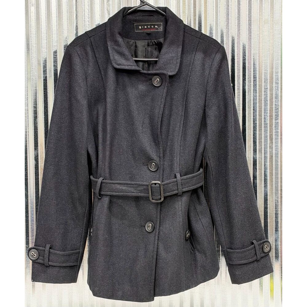 Giacca Gallery Women’s Large Charcoal Gray Black Belted Coat